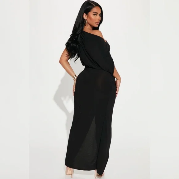 NWT - FashionNova Alex Off Shoulder Black Evening Formal Gown Maxi Dress - Picture 2 of 7